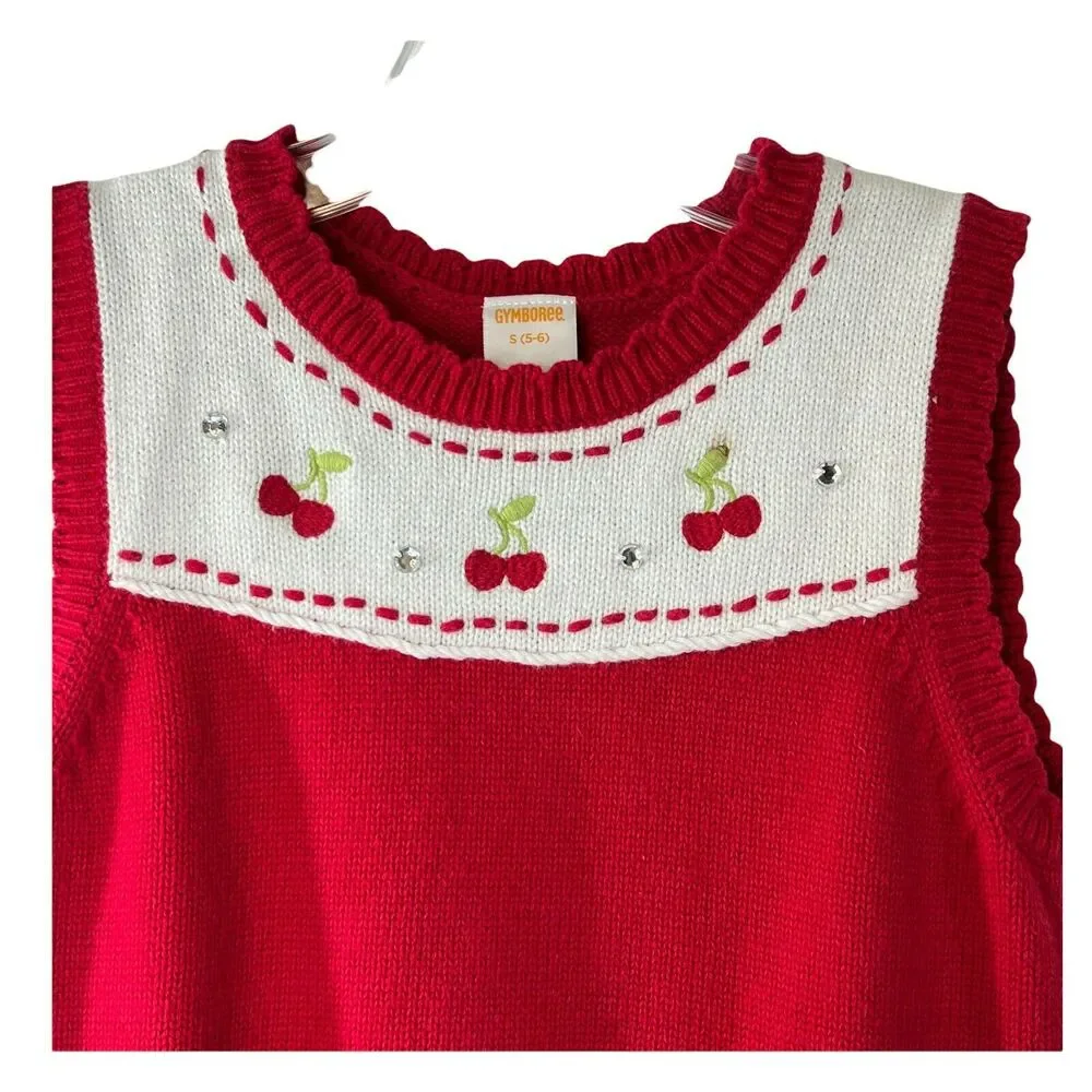 Gymboree‎ Girls Red Sweater Embroidered Cherries Size 5-6